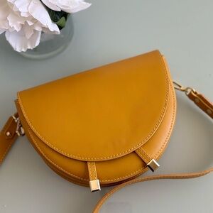 Genuine Yellow Leather Crossbody Bag with Gold Hardware